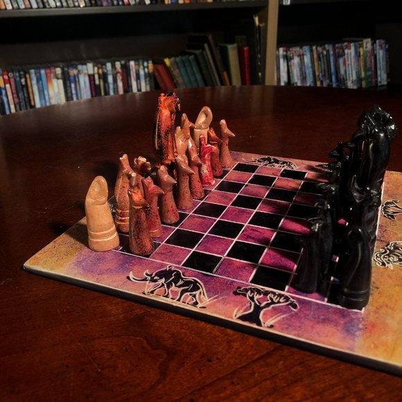 African Vintage Chess Set - Kenyan Chess Board