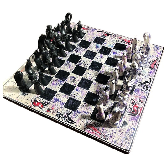 African Vintage Chess Set - Marble Styled Chess Board