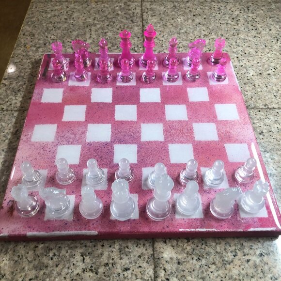 Resin Chess Set - Spotted Pink