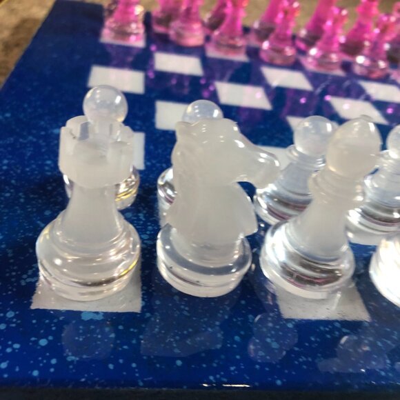 Resin Chess Set - Speckled Blue