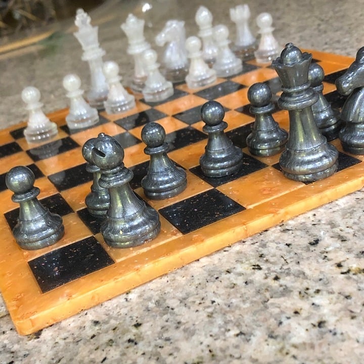 Handmade Resin Chess Set - Orange/Black