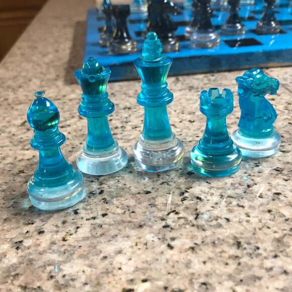 Resin Chess Set - Blue and Black