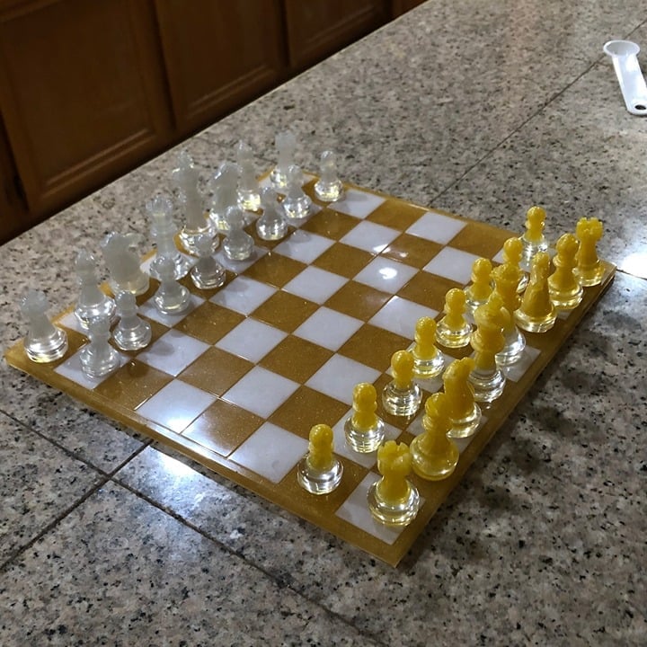 Handmade Resin Chess Set - Gold and Yellow