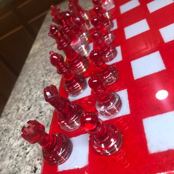 Resin Chess Set - Red and White Cherry