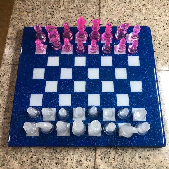 Resin Chess Set - Speckled Blue