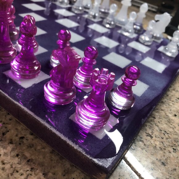 Resin Chess Set - Purple and White