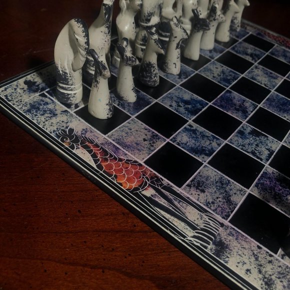 African Vintage Chess Set - Marble Styled Chess Board