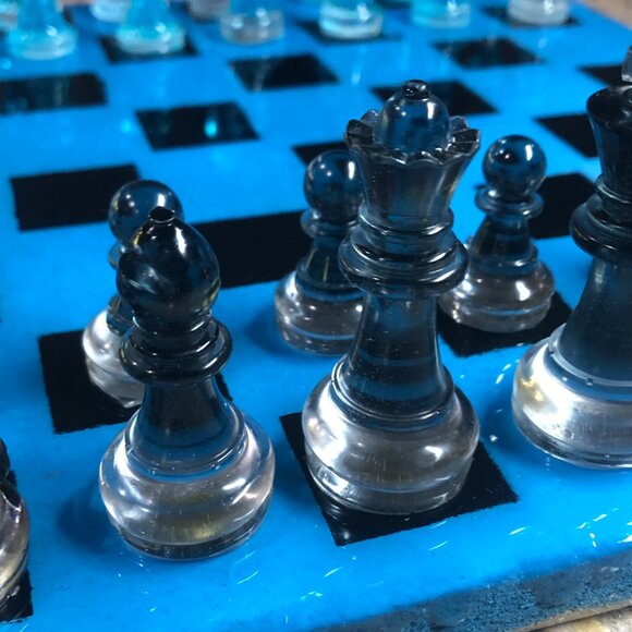 Resin Chess Set - Blue and Black