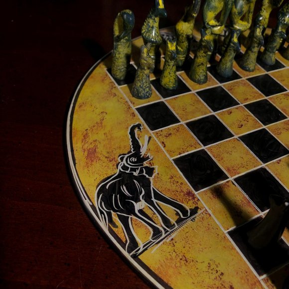 African Vintage Chess Set - Yellow Chess Board