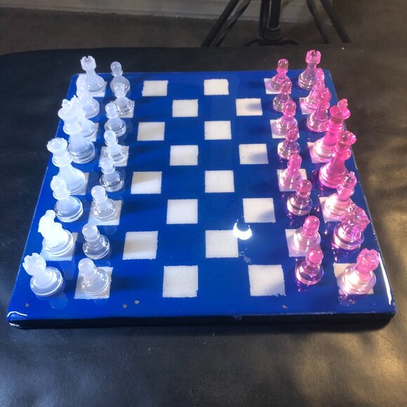 Resin Chess Set - Blue and Pink