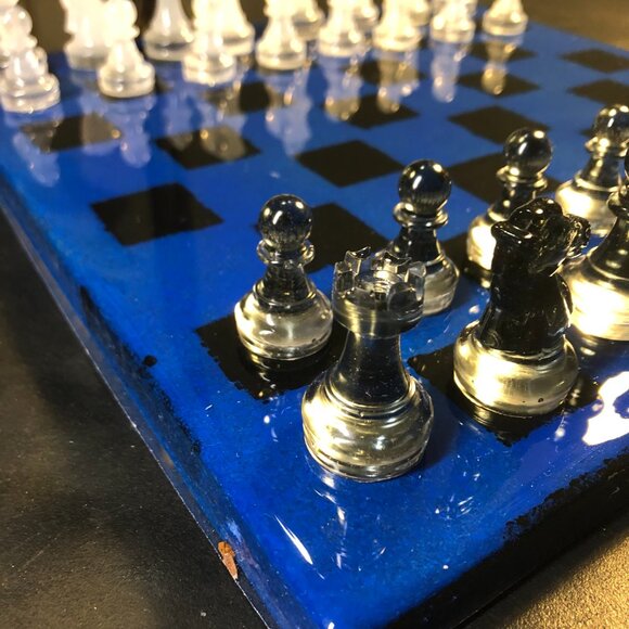 Resin Chess Set - Blue and Black