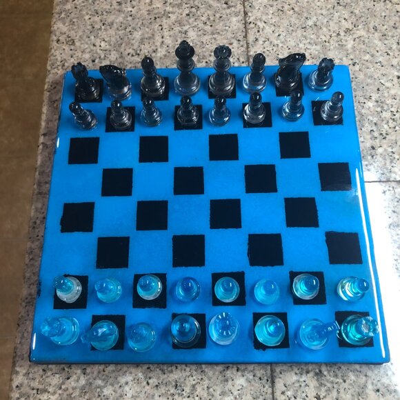 Resin Chess Set - Blue and Black