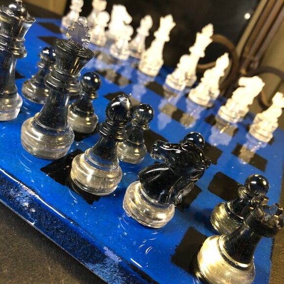 Resin Chess Set - Blue and Black