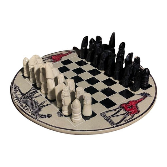 African Vintage Chess Set - White Chess Board