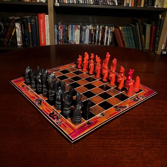 African Vintage Chess Set - Orange Chess Board