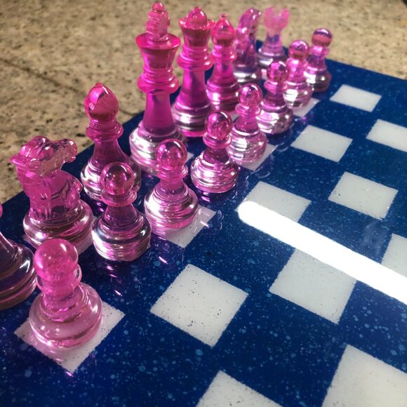 Resin Chess Set - Speckled Blue