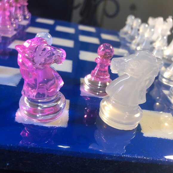 Resin Chess Set - Blue and Pink