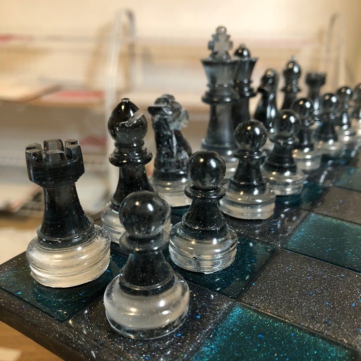 Handmade Resin Chess Set - Blue Space