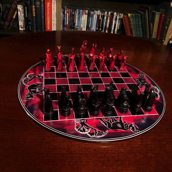 African Vintage Chess Set - Royal Red Chess Board