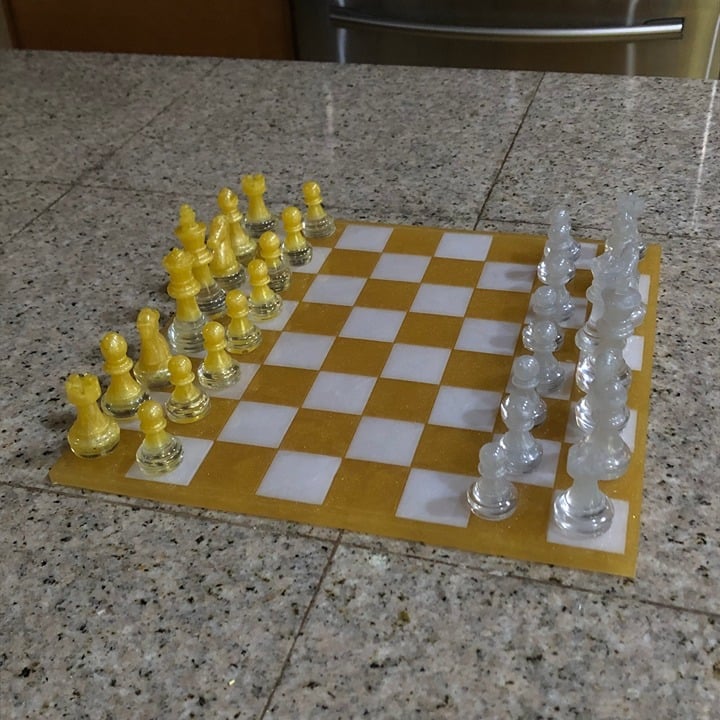 Handmade Resin Chess Set - Gold and Yellow