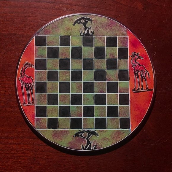 African Vintage Chess Set - Green/Orange Chess Board