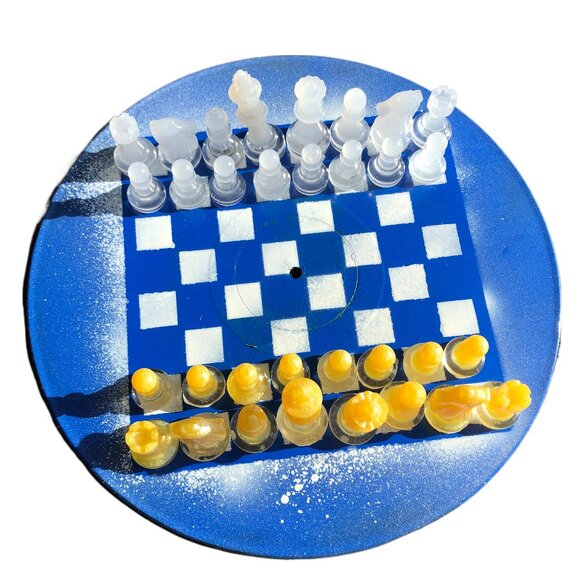 Vinyl Chess Set - Yellow and Blue