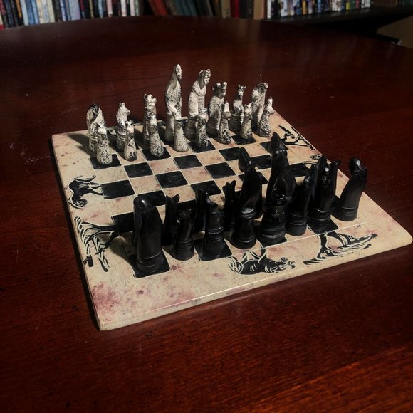 African Vintage Chess Set - Kenyan Old Chess Board