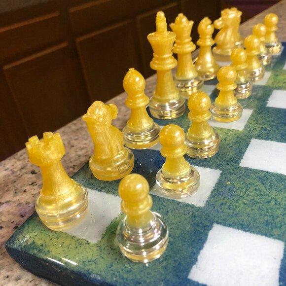 Resin Chess Set - Blue and Yellow