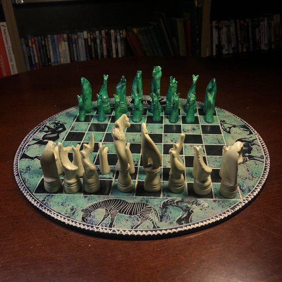 African Vintage Chess Set - Aquatic Green Chess Board