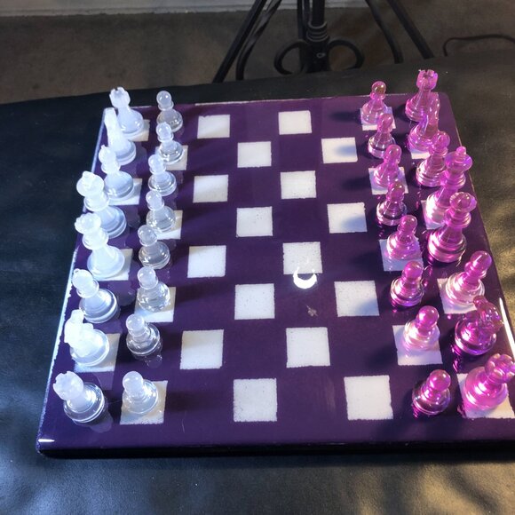 Resin Chess Set - Purple and White