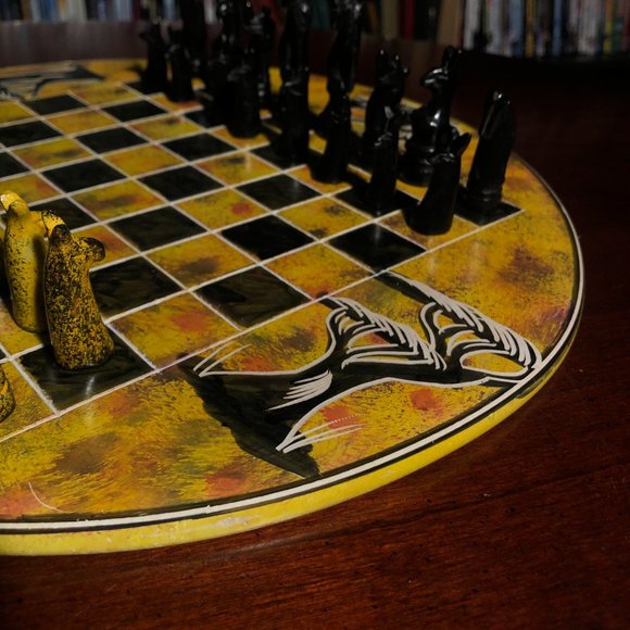 African Vintage Chess Set - Yellow Chess Board