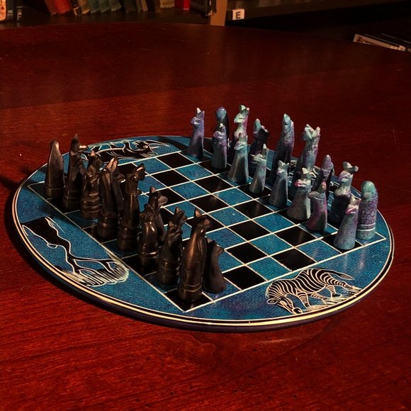 African Vintage Chess Set - Blue Rhino Chess Board