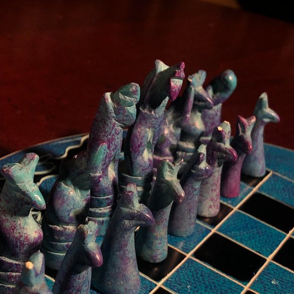 African Vintage Chess Set - Blue Rhino Chess Board