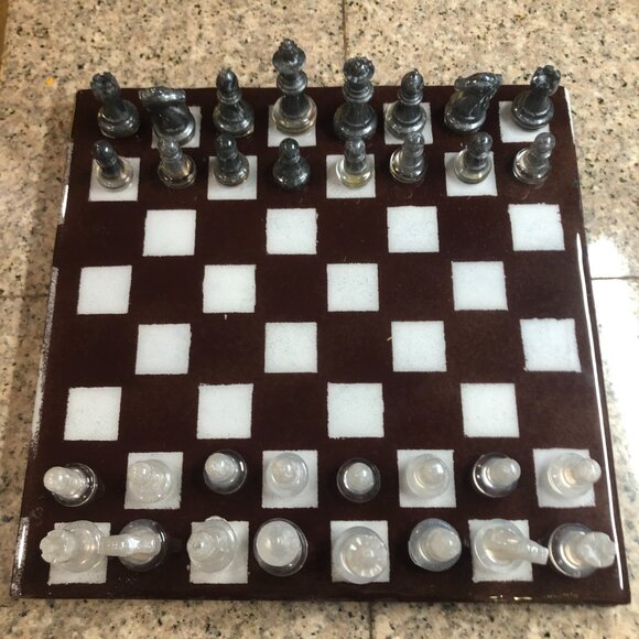 Resin Chess Set - Brown and White