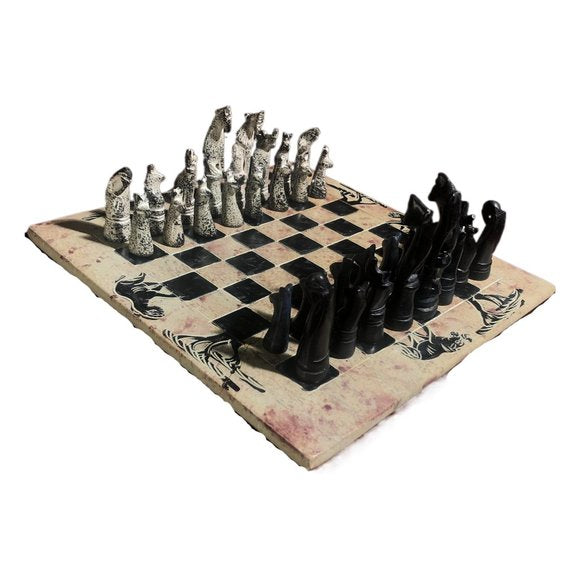 African Vintage Chess Set - Kenyan Old Chess Board