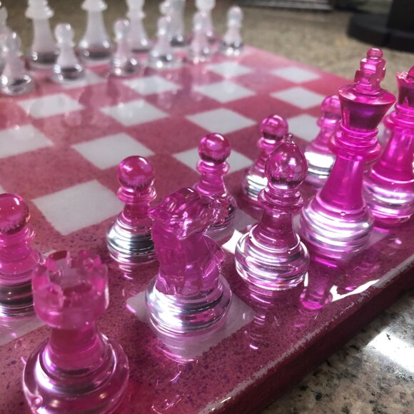 Resin Chess Set - Spotted Pink