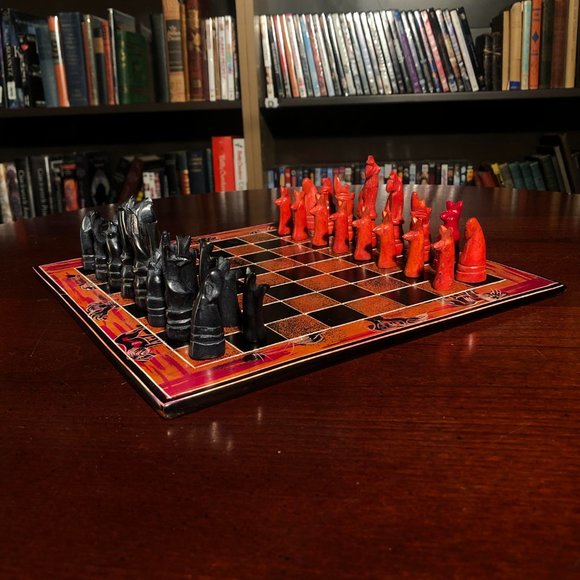 African Vintage Chess Set - Orange Chess Board