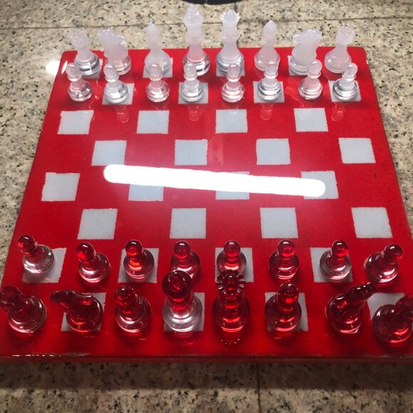 Resin Chess Set - Red and White Cherry