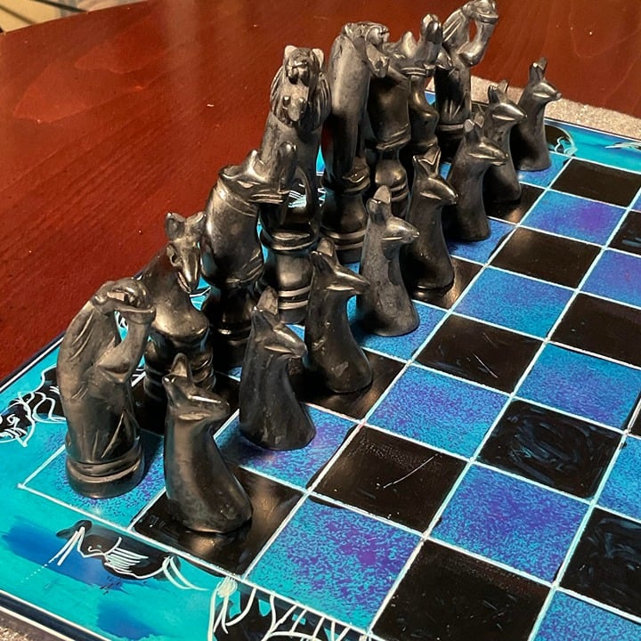 African Vintage Chess Set - Blue Royal Chess Board