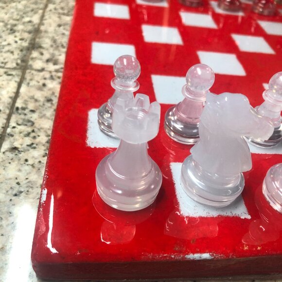 Resin Chess Set - Red and White Cherry