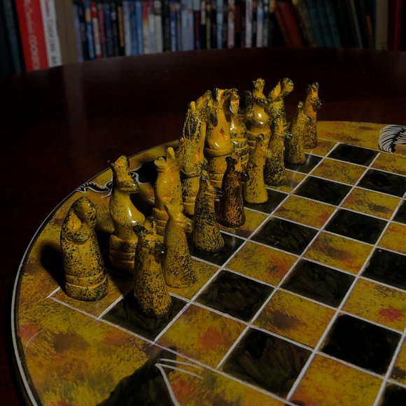 African Vintage Chess Set - Yellow Chess Board