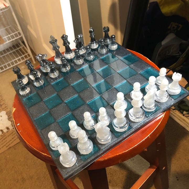 Handmade Resin Chess Set - Blue Space