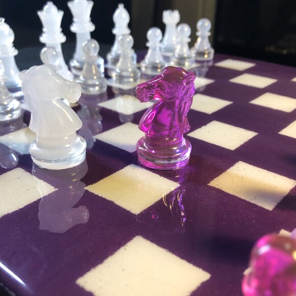 Resin Chess Set - Purple and White