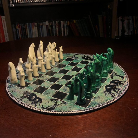 African Vintage Chess Set - Aquatic Green Chess Board