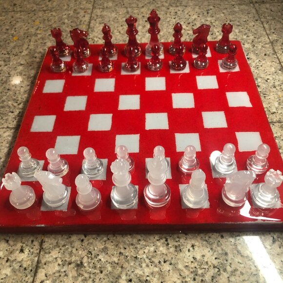 Resin Chess Set - Red and White Cherry