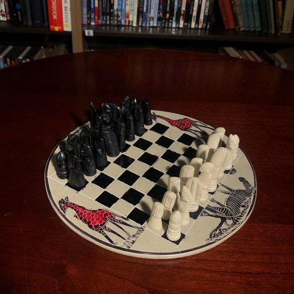 African Vintage Chess Set - White Chess Board