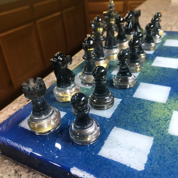 Resin Chess Set - Blue and Yellow