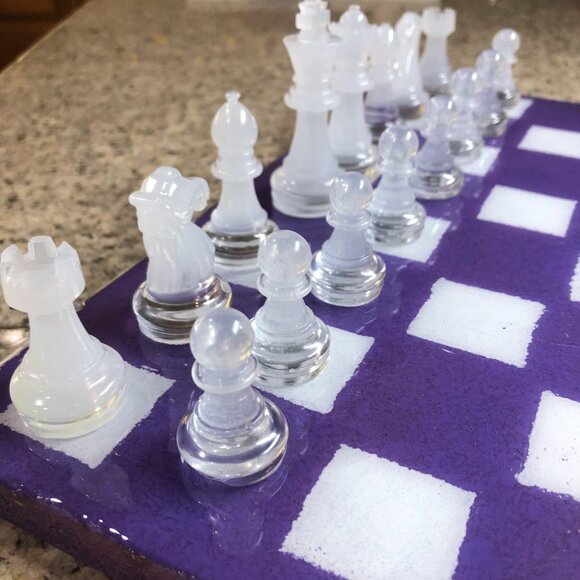 Resin Chess Set - Purple and White