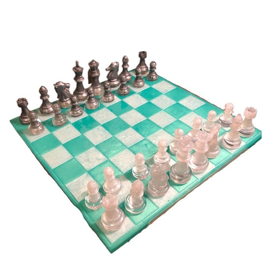 Handmade Resin Chess Set - Aqua Green