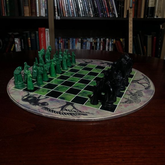 African Vintage Chess Set - Chill Green Chess Board